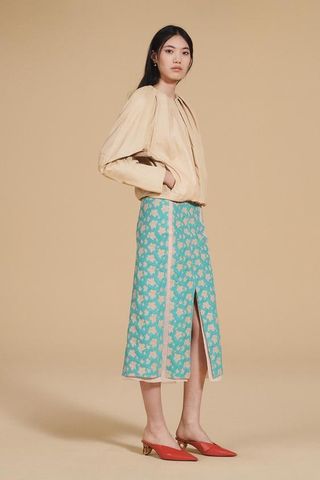 Zara turquoise sheer jacquard skirt