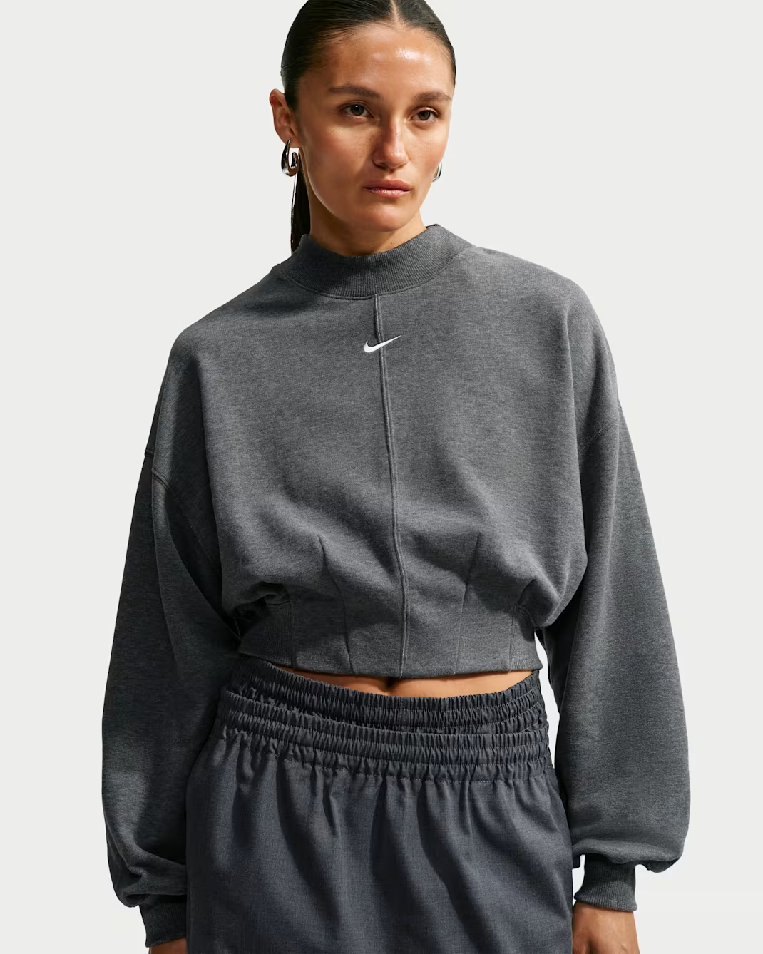 Nike Studio Fleece Lightweight &amp;quot;french Terry&amp;quot; Women's Oversized Cropped Pleated Crew - Work Blue/sail - Size Xxs