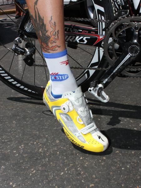 Silvain Chavanel (Quick Step) gets a pair of bright yellow S-Works shoes from Specialized.