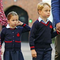 london, united kingdom september 5 princess charlotte arrives for her first day of school at thomass battersea in london, with her brother prince george and her parents the duke and duchess of cambridge on september 5, 2019 in london, england photo by aaron chown wpa poolgetty images