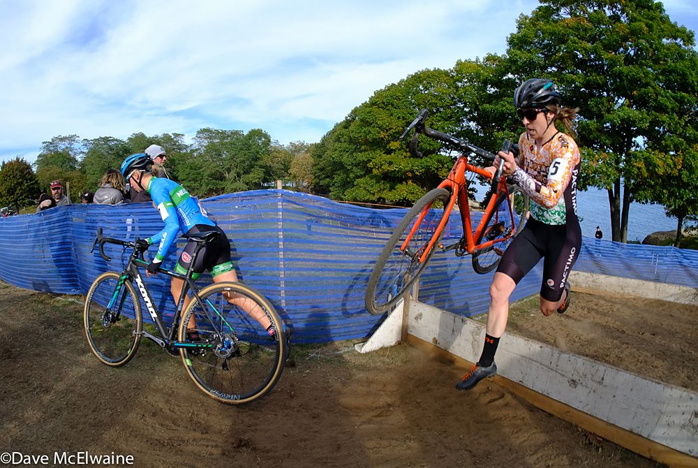 Amira Mellor (Next Wyman-Kona) leading Kathrym Cumming over a set of barriers