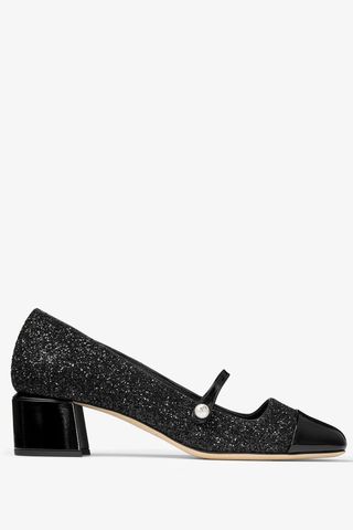 Jimmy Choo Elisa 45Black Leather Glitter Pumps