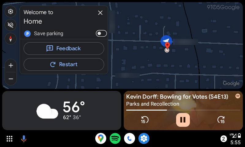 Android Auto mantém o botão de estacionamento na tela
