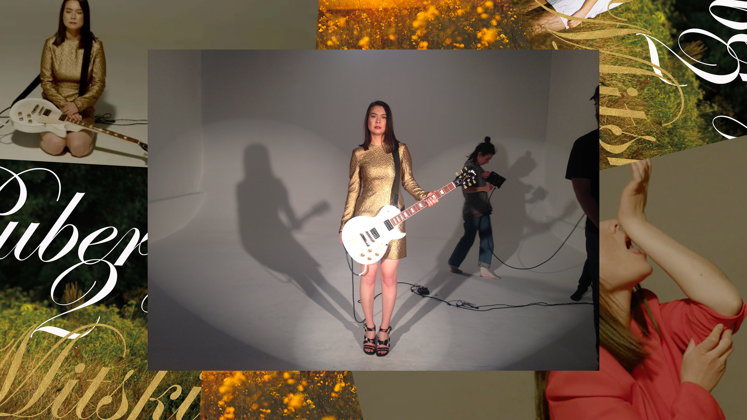 a collage of singer-songwriter mitski in stills from her music video your best american girl and the cover of her album puberty 2 