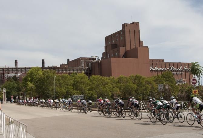 The peloton lined out