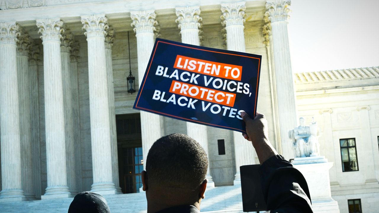 Protesters for Black congressional representation protest in front of Supreme Court