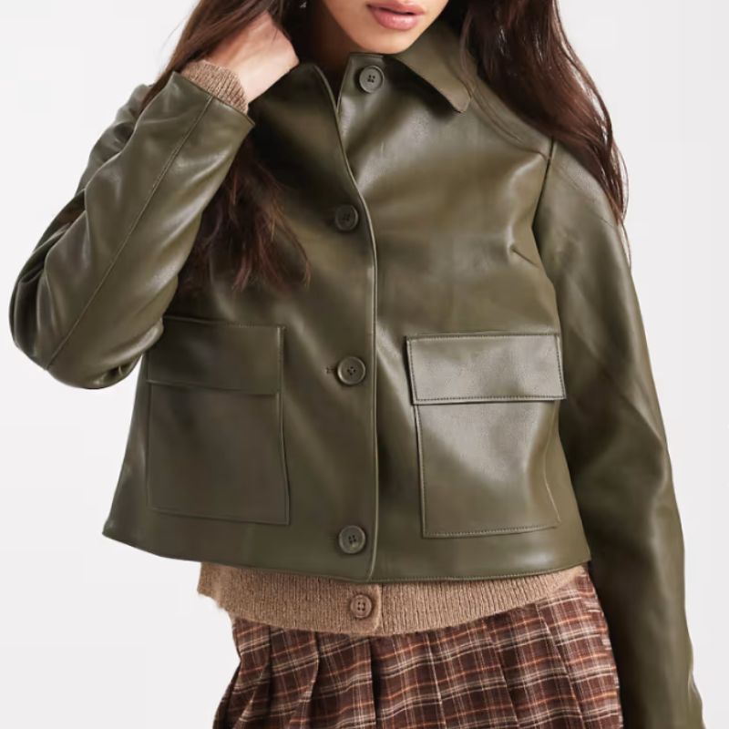 New Look , PU Patch Pocket Jacket in Khaki