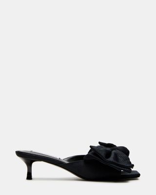 Kit Black Satin Bow Mule Kitten Heel