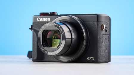A black Canon PowerShot G7 X Mark III compact camera