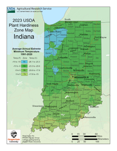USDA Planting Zone Map for Indiana