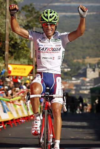 A delighted Joaquim Rodriguez (Katusha) crosses the line at San Lorenzo de El Escorial.