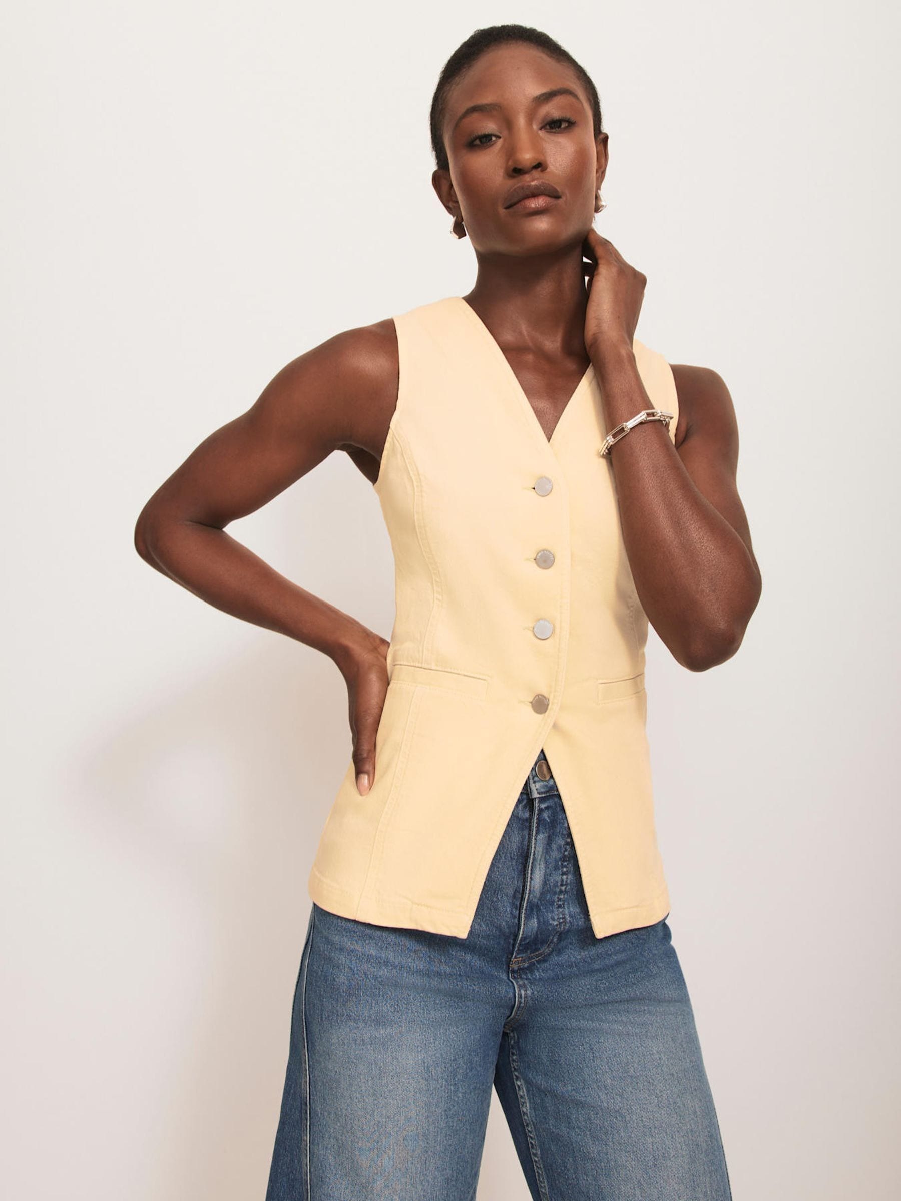 Mint Velvet Yellow Denim V-Neck Waistcoat
