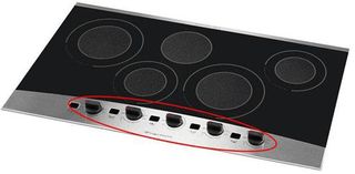 Sample smoothtop cooktop with rotary knobs and digital displays.