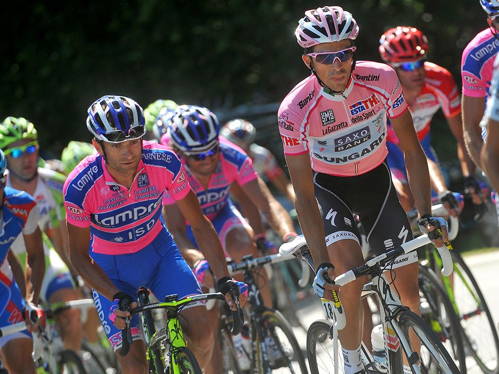 Contador wears the leaders jersey during the 2011 Giro d'Italia