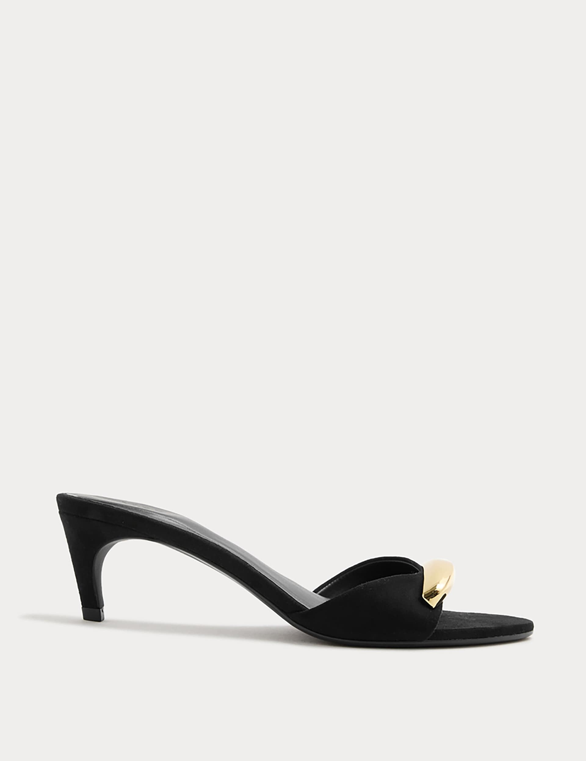 Gold Trim Open Toe Kitten Heel Mules