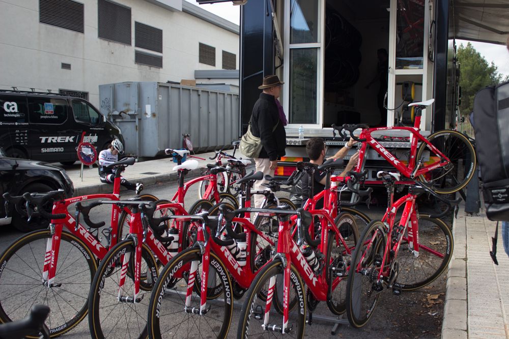 The Trek Segafredo bikes after another long day in the saddle