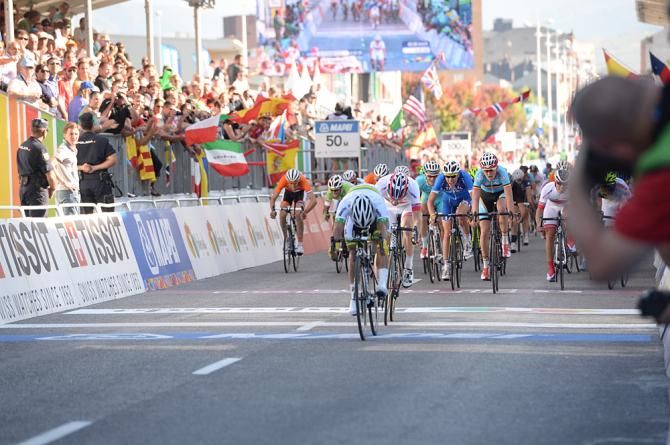 Australia's Caleb Ewan takes the bunch sprint and the silver medal