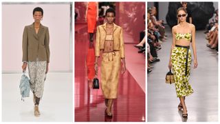 slip skirts on the spring 2025 runways of Fendi, Gucci, and Michael Kors