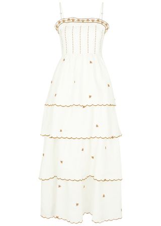 Aurora Embroidered Linen-Blend Midi Dress