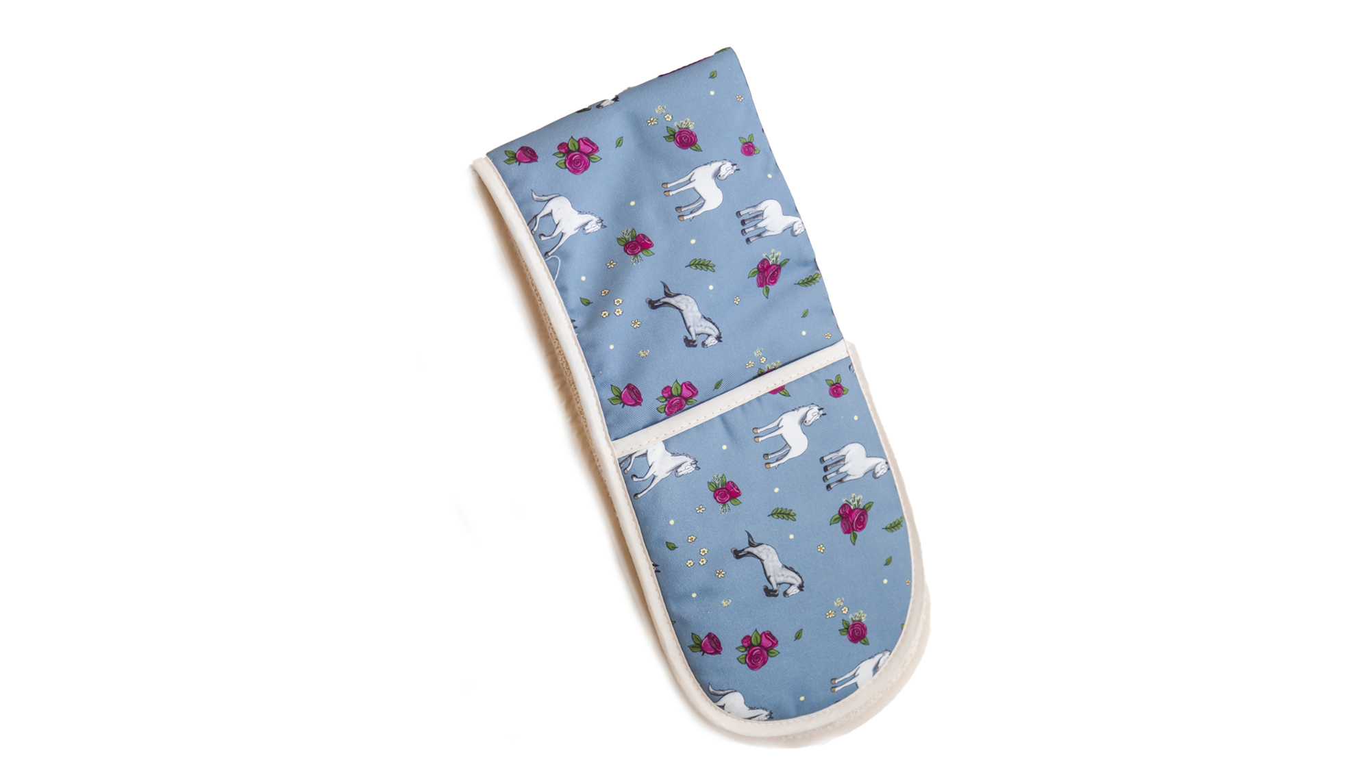 Emily Cole Oven Glove with grey horse and roses design