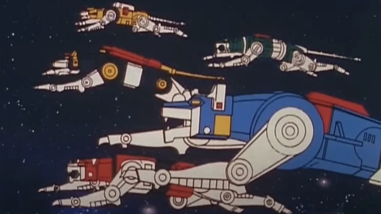 The robot lions traveling through space on Voltron