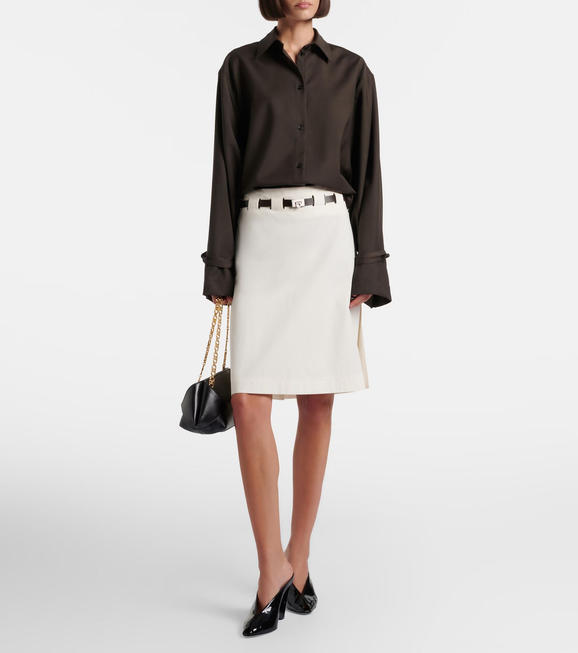Ferragamo, Belted cotton and silk miniskirt