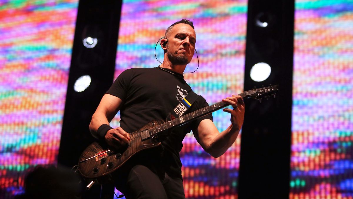 Mark Tremonti of Alter Bridge performs at The O2 Arena on December 12, 2022 in London, England