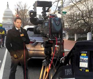 WJZ reporter Rick Ritter does a stand-up shoot at the Capitol in Washington, using a Dejero EnGo system.