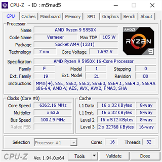 AMD 5950X OC World Record CPU-Z Screenshot