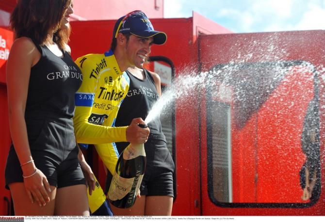 Alberto Contador (Tinkoff-Saxo) sprays the winners Cava