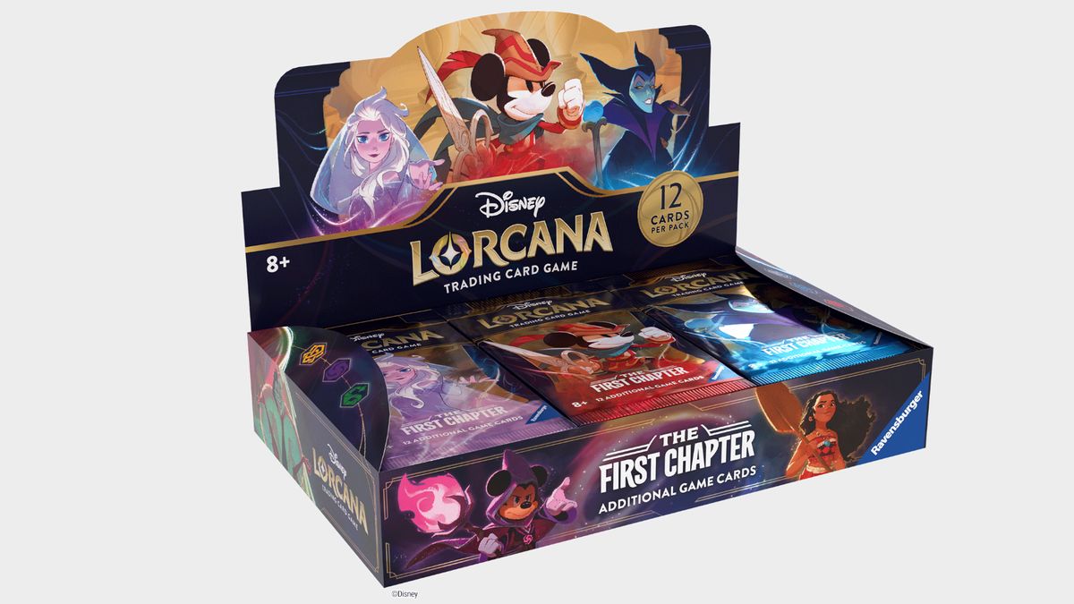 Disney Lorcana: The First Chapter booster packs box on a plain background
