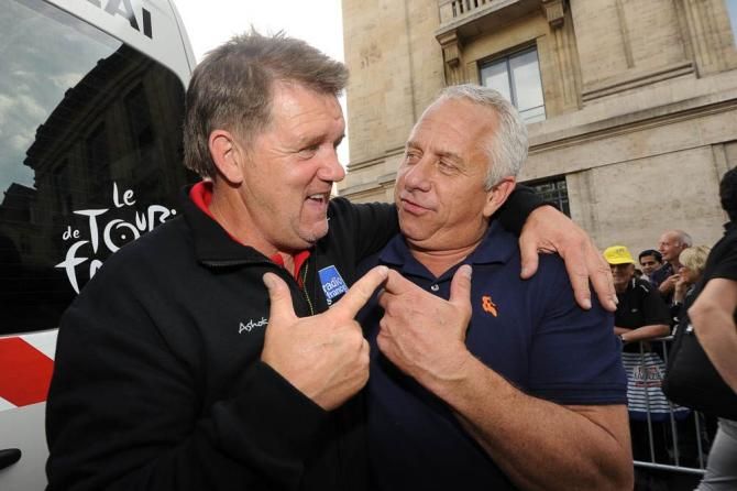 Former teammates Vincent Barteau and Greg LeMond at the Tour