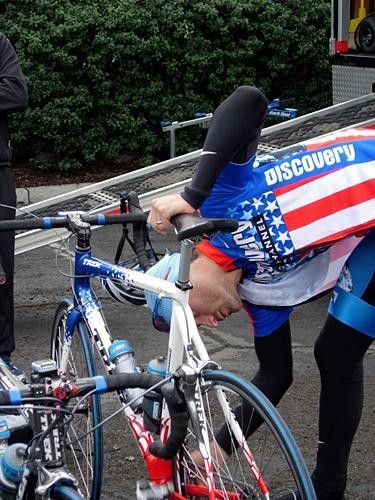 American champion George Hincapie gets a custom paint job to match his jersey.