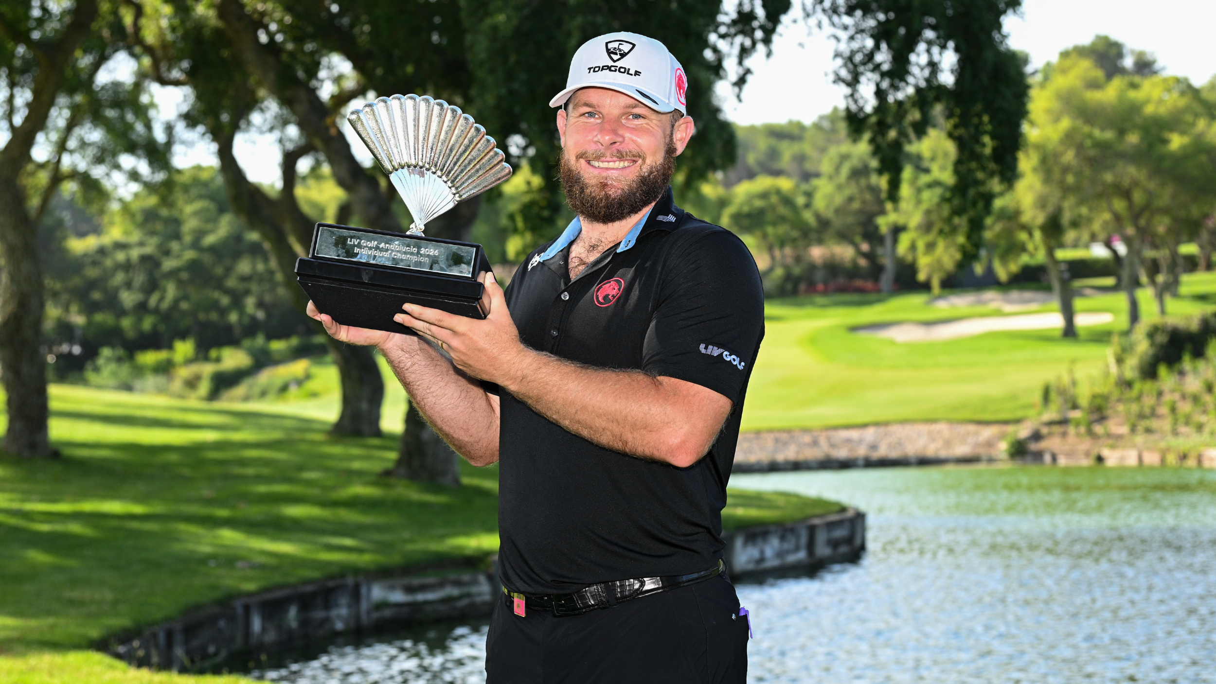 Tyrrell Hatton with the LIV Golf Andalucia trophy