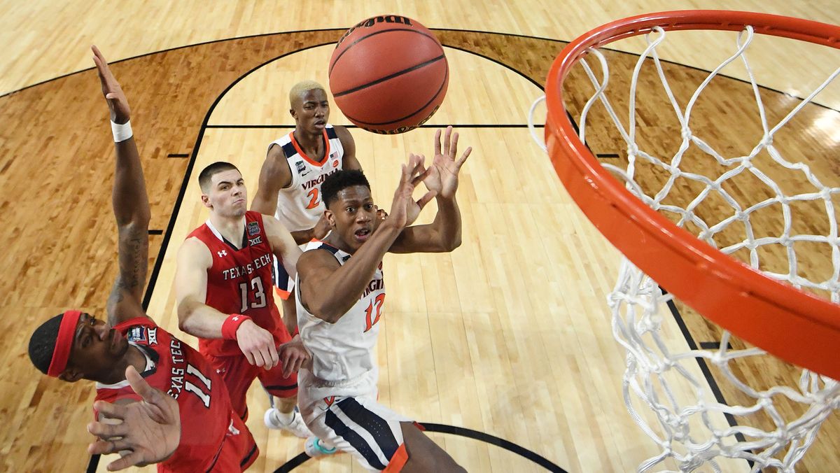 De&#039;Andre Hunter #12 of the Virginia Cavaliers scores against the Texas Tech Red Raiders during the 2019 NCAA Men&#039;s Final Four National Championship game at U.S. Bank Stadium on April 8, 2019 in Minneapolis, Minnesota.