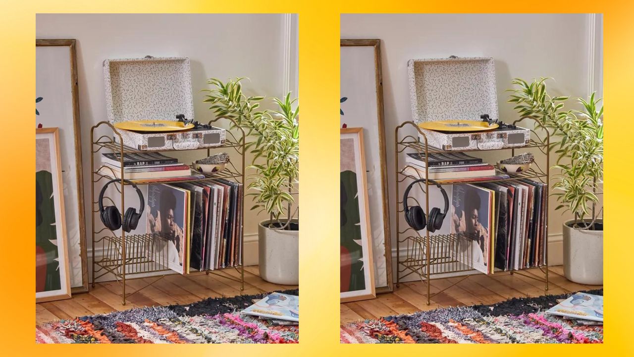 Record player on top of storage unit