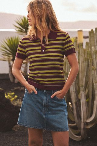 Striped Knit Polo Shirt