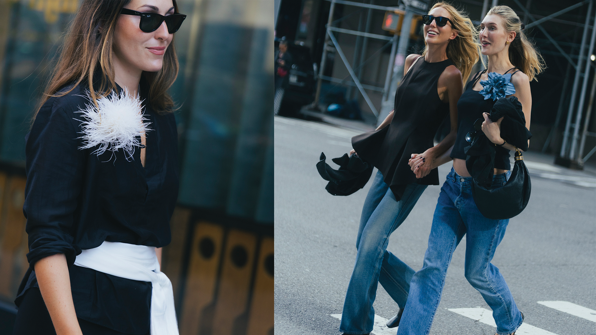Guests wearing Ray-Ban Wayfarer sunglasses during New York Fashion Week.