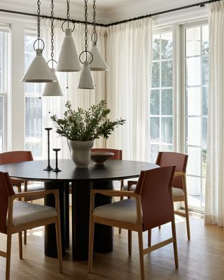 Dining room with ceramic statement lighting