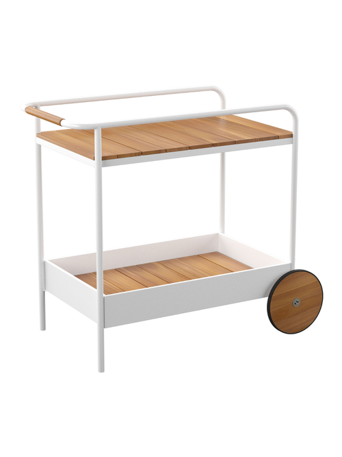 Acacia Wood and White Metal 2 Tier Outdoor Bar Cart