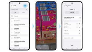 Meal logging functionality in the Samsung Health app.