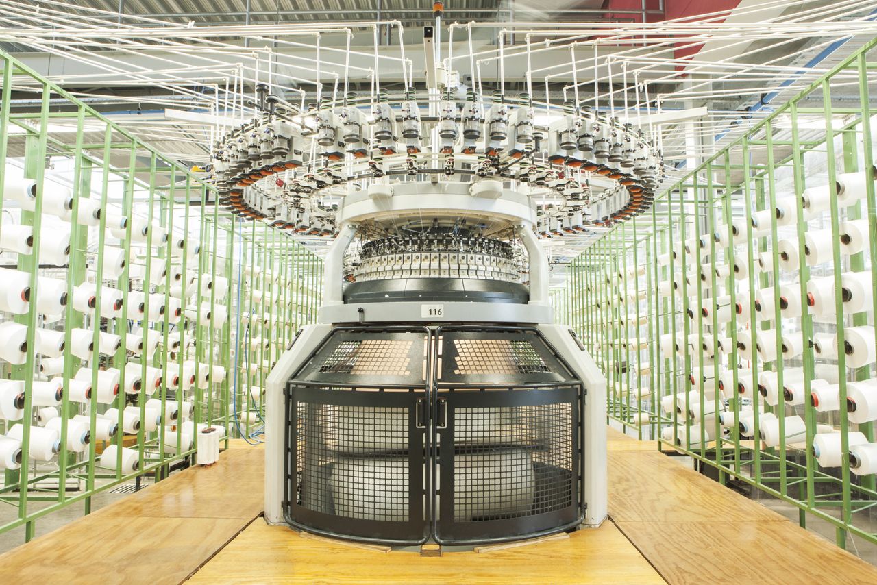 The new Woolscape fabric being woven at Kvadrat's factory