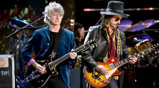 Neil Finn (L) and Mike Campbell of Fleetwood Mac perform onstage during the 2018 iHeartRadio Music Festival at T-Mobile Arena on September 21, 2018 in Las Vegas, Nevada.