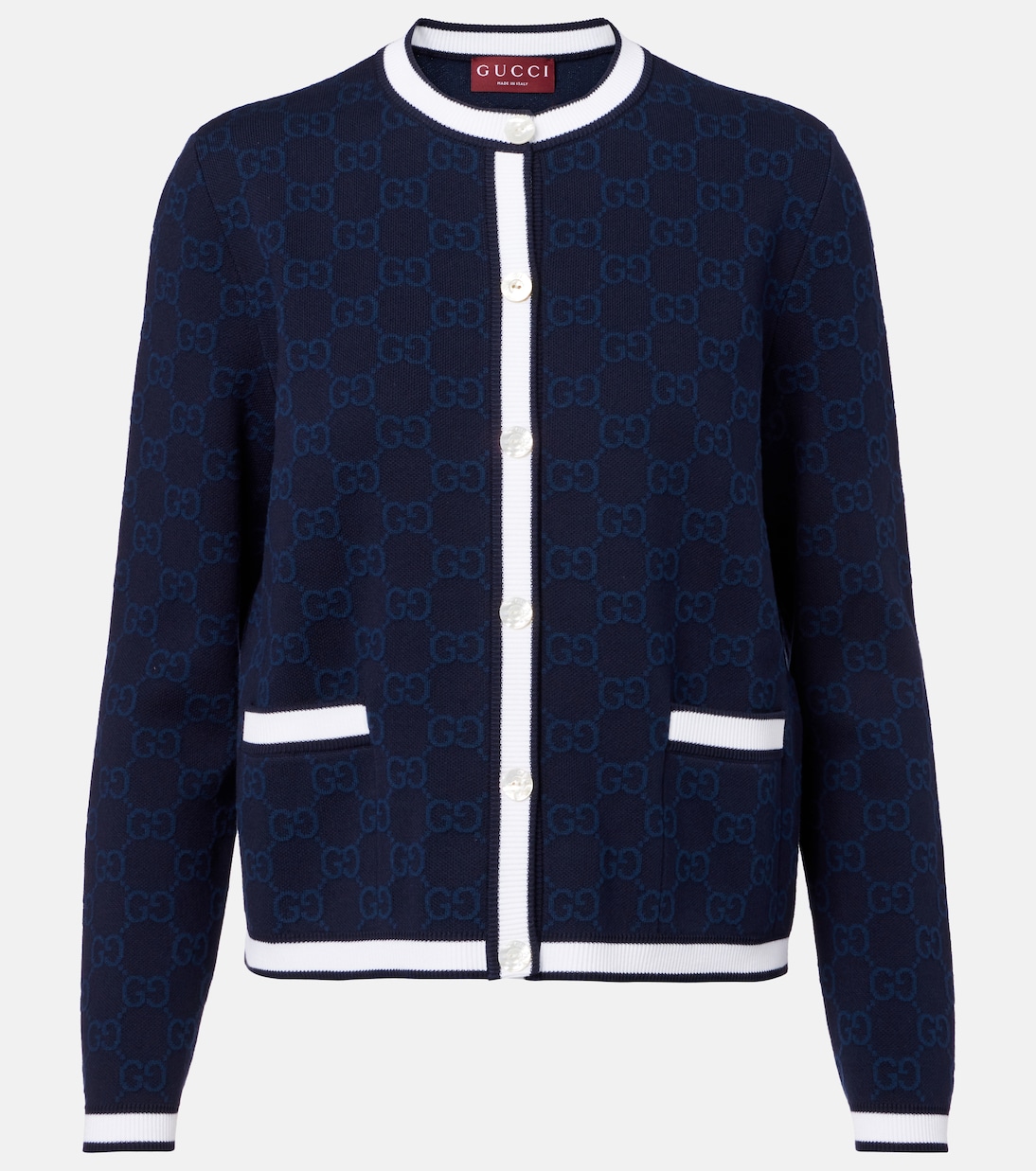 Gg Cotton Intarsia Cardigan in Blue - Gucci