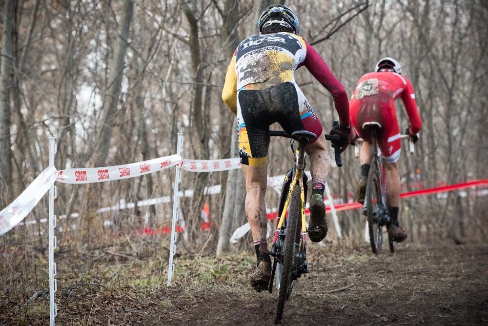 Mud and steep terrain makes a race tough and racers trashed with mud and exhaustion