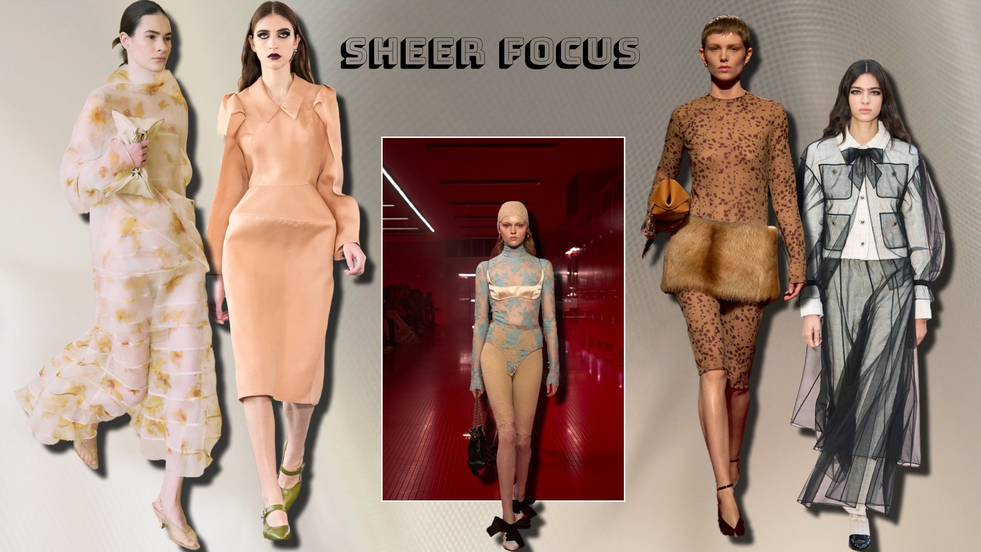 Runway shots of models showcasing Fall 2025’s sheer trend.