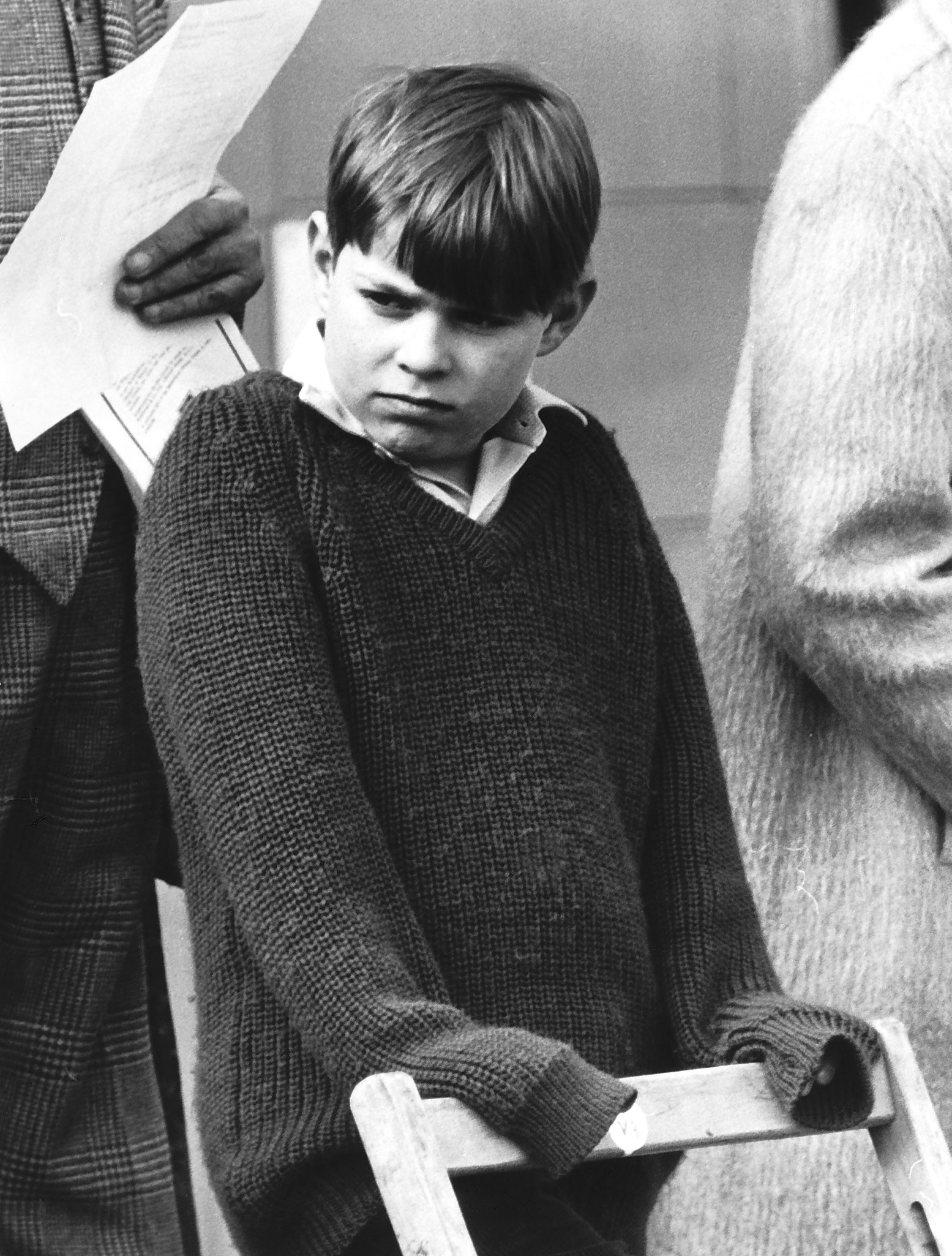 Prince Andrew looking moody in a black and white photo as a child in 1968