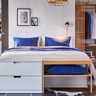 nordkisa bench and nordli drawers bed and cushions into the bedroom
