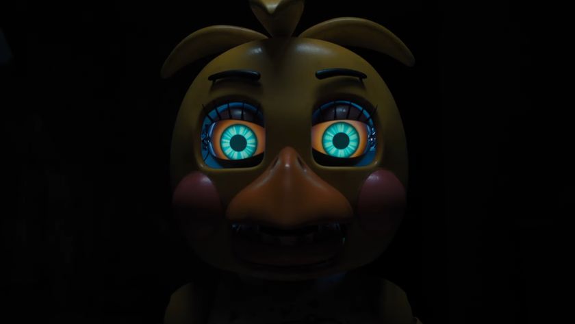 Killer animatronic Chica the Chicken peers out of the shadows in the Five Nights at Freddy&#039;s 2 trailer