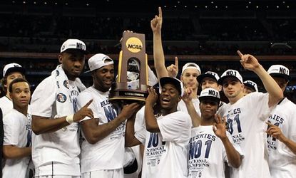 The 2011 NCAA men's basketball champion, the University of Connecticut Huskies, celebrate their win over Butler: Under new NCAA regulations, the team's academic performance would have barred 